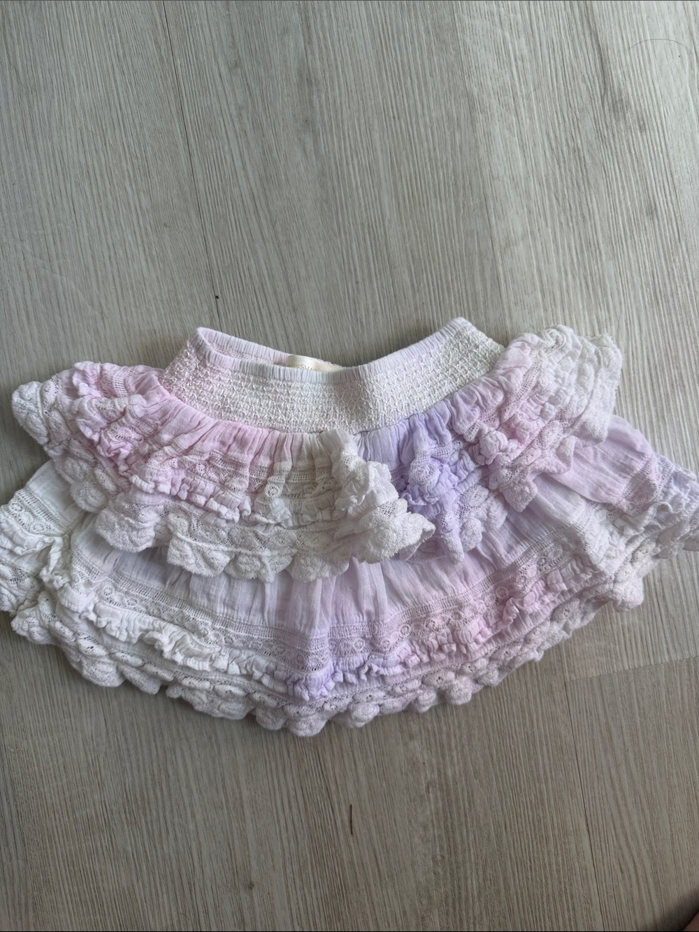 LoveShackFancy Girls Ruffled Pastel Pink Lavender White Skirt